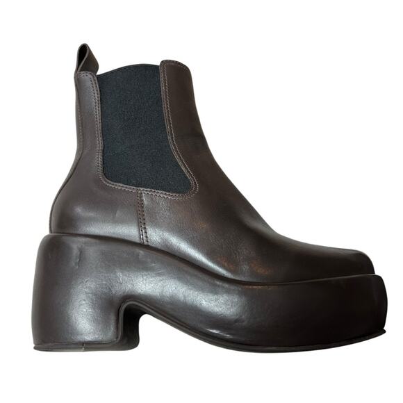 EVERLANE The Puffa Chelsea Boot Dark Brown Leather Pull On High Heel Platform 7 - Picture 6 of 10
